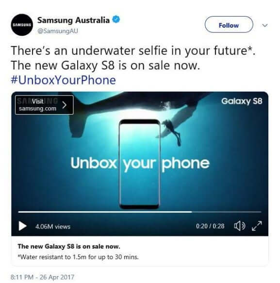 Samsung Australia publicidad engañosa teléfono mar