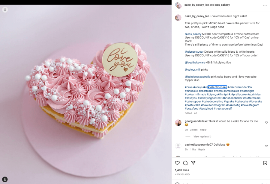 #valentinecake hashtags populares de San Valentín Instagram