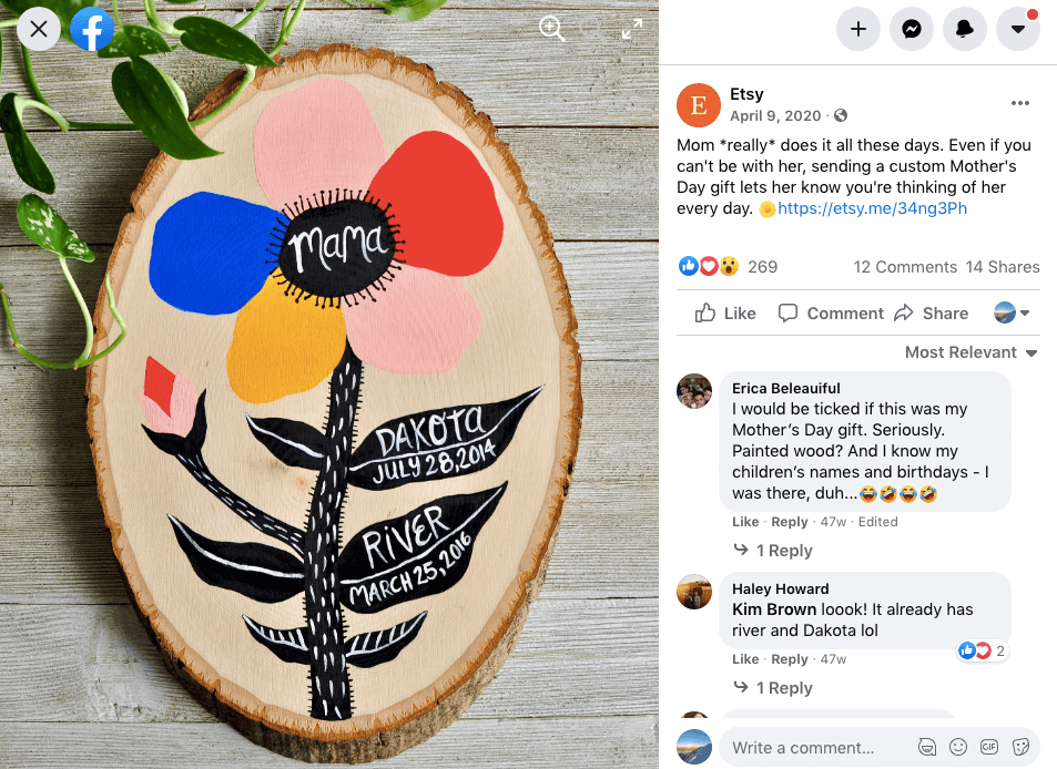 Etsy Día de la Madre Facebook post Letrero de madera pintada