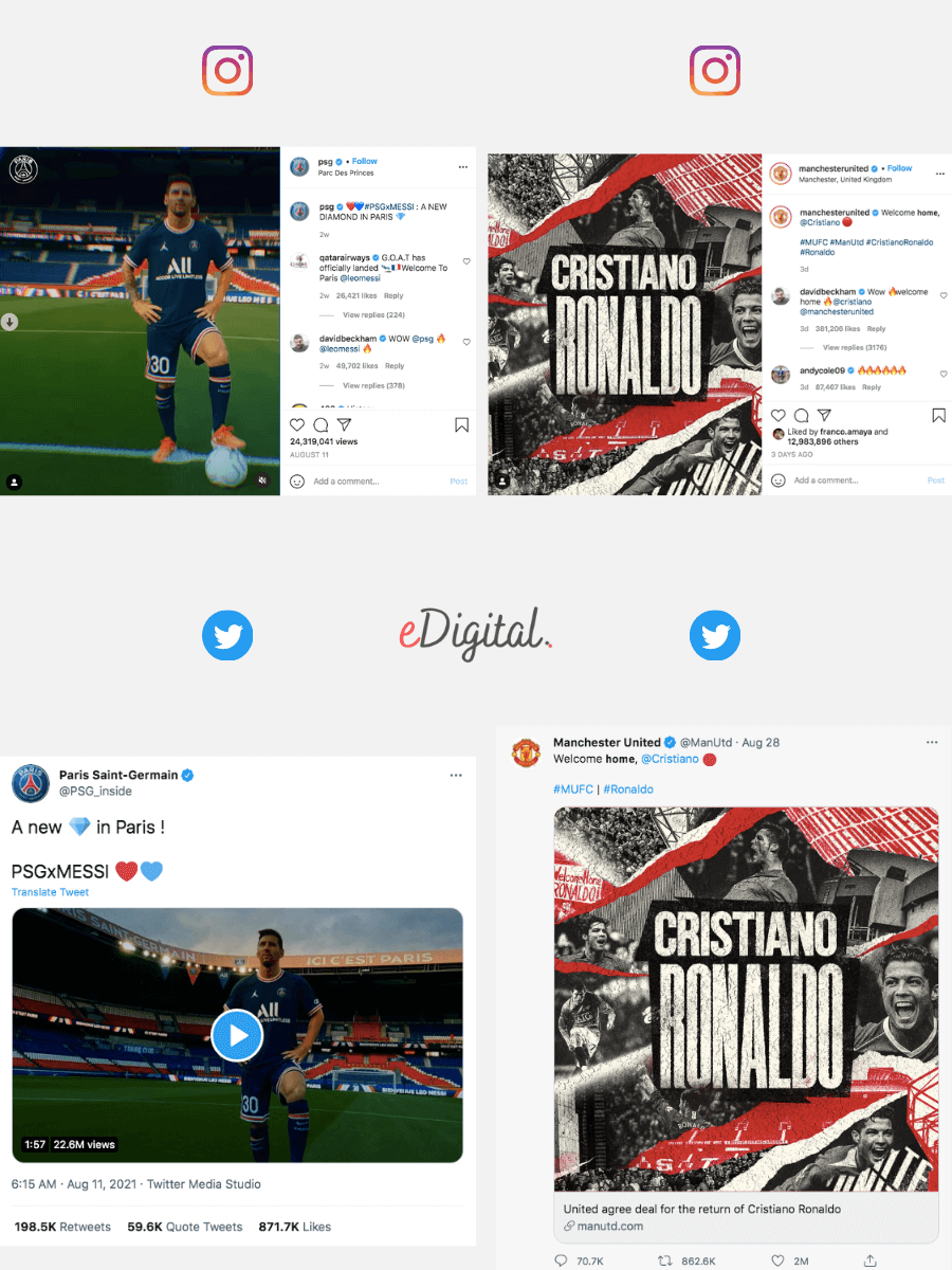 messi ronaldo anuncios redes sociales foto vs video instagram twitter