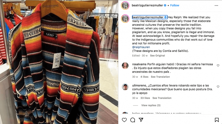 Ralph Lauren plagio diseños mexicanos Beatriz Gutierrez Muller