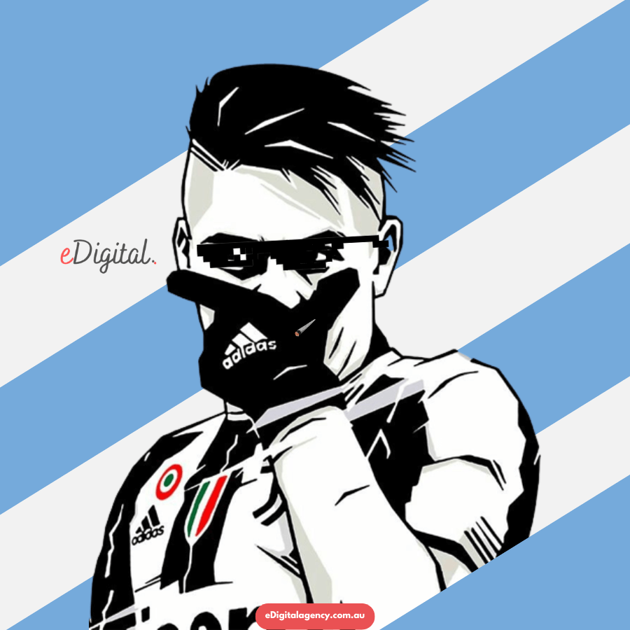 Paulo Dybala celebración de gol máscara de gladiador caricatura ilustración Argentina Juventus Fútbol Italia