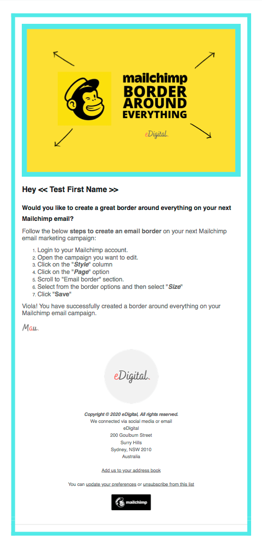 cómo añadir borde alrededor de correo electrónico mailchimp