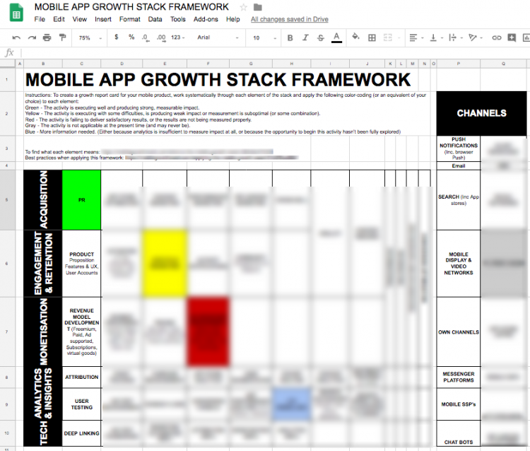 mobile app growth stack framework google sheets