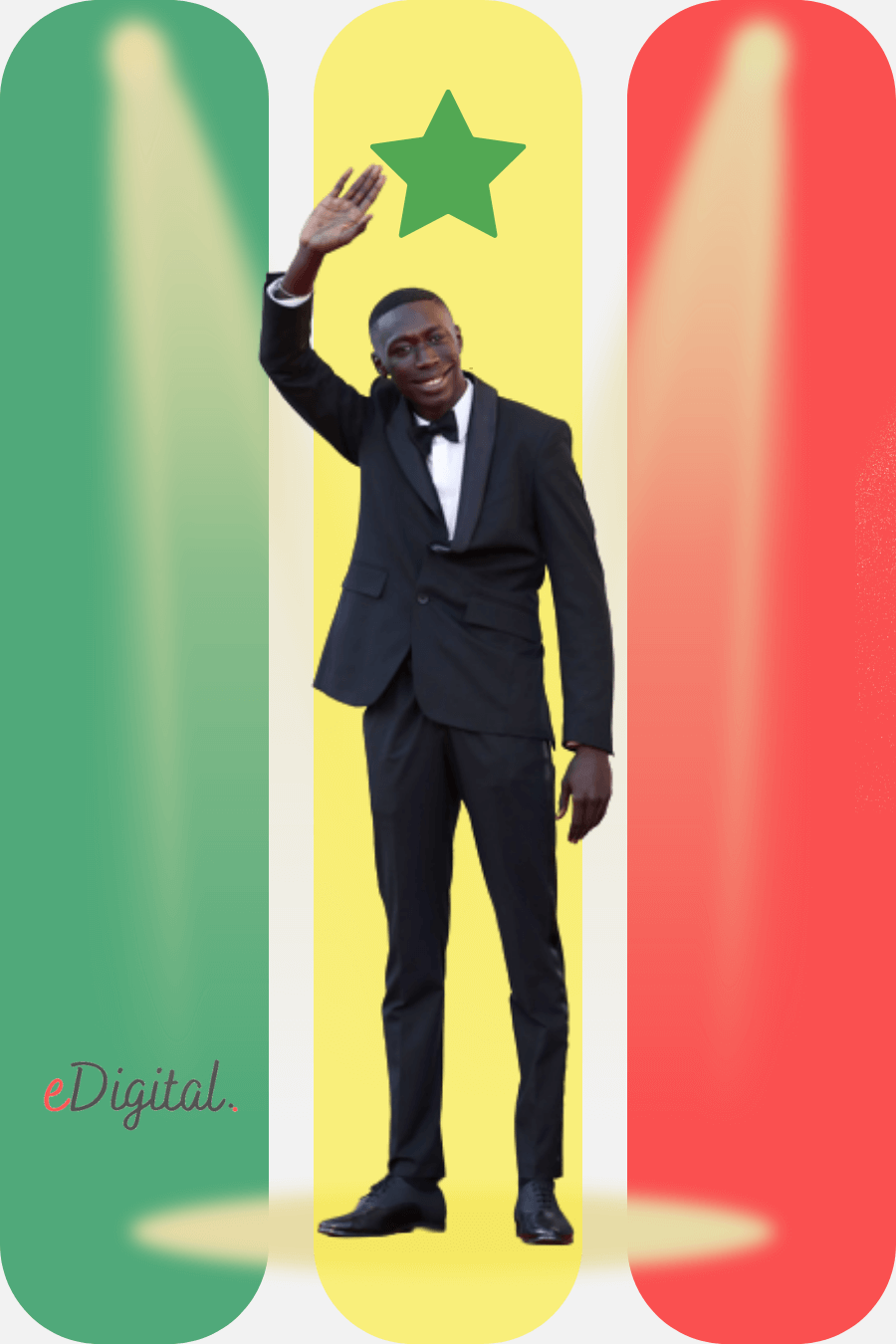 khaby Lame bandera de Senegal esmoquin negro traje formal masculino