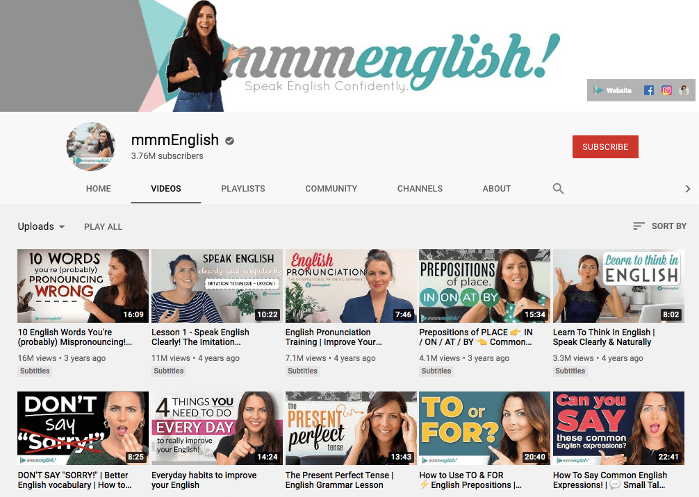 mmmEnglish Emma canal de Youtube femenino popular australiano